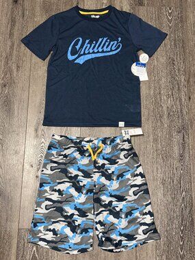 Sleep On It Tshirt And Short Pajama Set Youth Blue Camo Boys Size M(8-10)  NWT